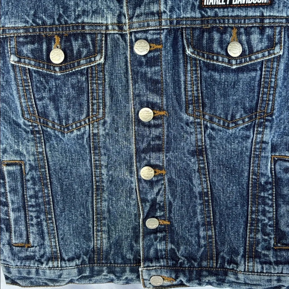 VINTAGE LIKE NEW! HARLEY-DAVIDSON DENIM BLUE JEANS JACKET & HEADWRAP SIZE 4T - Picture 9 of 16